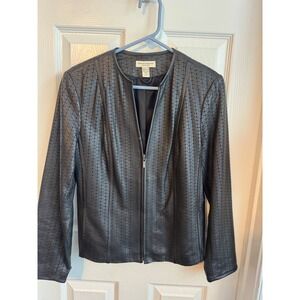 Valerie Stevens Black Genuine Leather Perforated Zip Front‎ Jacket Women's Small